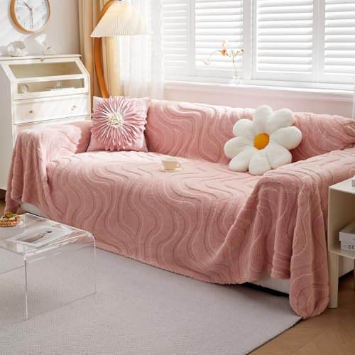 VanderHOME Plaid Canape Jete de Canape Grande Taille, Réversible Plaid Canape Dangle Jeté De Lit,Protection Canapé, Couverture Canapé Chenille Résistante Aux Griffes de Chat 180 * 150cm-Rose