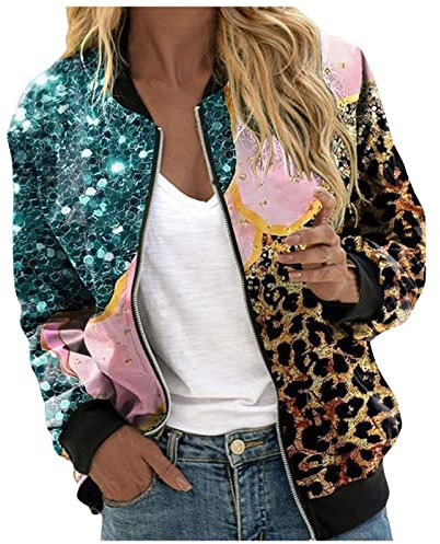 Vestes décontractées pour femme - Légères - Fermeture éclair - Imprimé léopard et floral - Manteau court pour le sport - Haut à fermeture éclair - Pull chaud pour femme, Rose 4, L