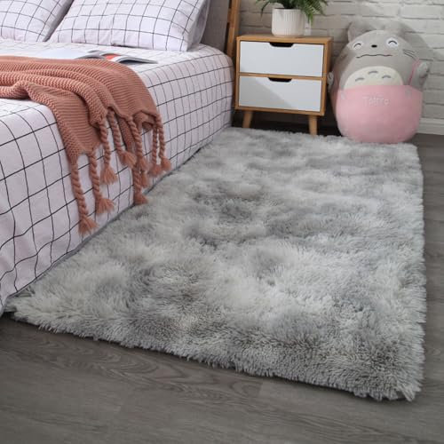 XUEDNGM Hochflor Teppich Wohnzimmer 140 x 250 cm Anti-Rutsch, Flauschig, Weich, Waschbar, Langflor Plüsch Shaggy Teppiche Teppich Hochflor Wohnzimmer für Wohnzimmer, Schlafzimmer, Hellgrau