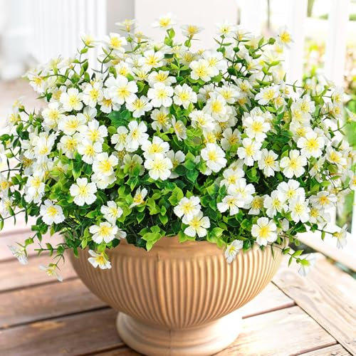 SOMYTING Künstliche Blumen 12 Bündel Künstliche Balkonpflanzen UV-beständig gefälschte Blumen Kein Verblassen Plastik Blumen für Outdoor Indoor Balkon Balkonkasten Blumenkasten (Weiß)
