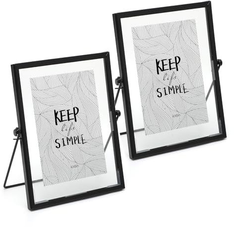 RANJIMA 2x Bilderrahmen Stehend Glas,15 * 20 cm Glasbilderrahmen A5 Retro Metall Geometrische Fotorahmen,Vintage Schwarz Glasrahmen für Fotos,DIY,Gepresste Blumen,Pflanzenexemplen,Schreibtisch Deko