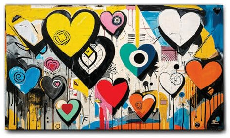 Giallobus - Quadro - 19 - Cuori Color 01 - Tela Canvas Telaio Standard - 140x80 - Pronto da Appendere - Quadri Moderni per la casa