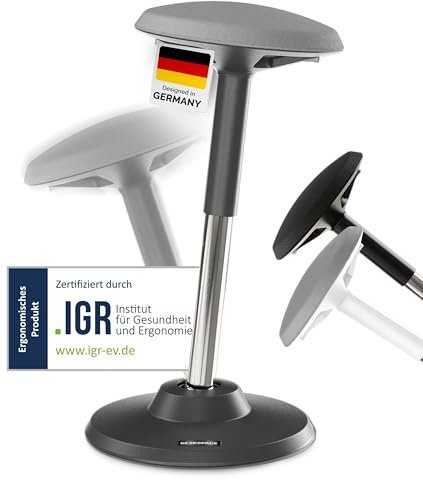 DESKSPACE Motion Ergonomischer Sitz- und Stehhhocker - Höhenverstellbarer Bürohocker mit extra breiter Basis und Sitzfläche, Stehstuhl, der Rücken- und Nackenschmerzen (Graues)