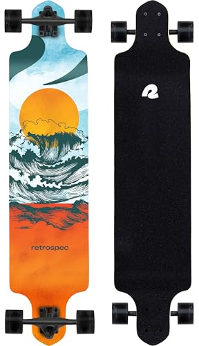 Retrospec Tidal Drop Down Longboard - 41 Extra Wide Stable Deck, 9-Ply Canadian Maple, ABEC-9 Bearings, 85A PU Wheels, Reverse Kingpin Trucks for Cruising & Downhill