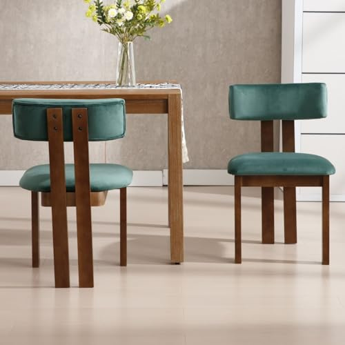 chairus Esszimmerstühle Retro Samt Rückenlehne Massivholzbeine 2er Set Grün | Samt-Bezug, Retro-Design, mit Rückenlehne, Massivholzbeine, gepolstert, für Esszimmer, Küche