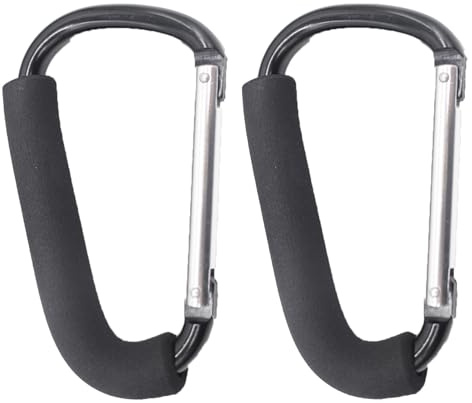 PandaEar 2 Pack Stroller Hooks, 6.3 Large Carabiner Clips for Mommy, Heavy Duty Stroller Accessories for Hanging Diaper Bags, Groceries & Shopping Bags
