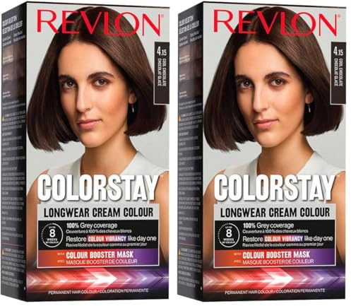 Revlon Colorstay Tinte Pelo Mujer, Coloración Permanente de larga duración, Incluye mascarilla potenciadora del color, Hasta 8 semanas de color, Tono 4.15 Chocolate Helado (Paquete de 2)