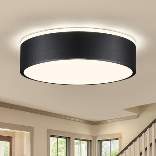 Vikaey Modern Ceiling Lights,LED Black Metals Bedroom Light 4000K,24W Flush Ceiling Lamp for Living Room Kitchen Bathroom Hallway Dining Room Lounge,11.81 in