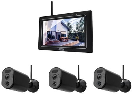 ABUS Überwachungskamera EasyLook BasicSet PPDF17000 – 2er Set Kamera + tragbarer Monitor mit Touchscreen - einfache Handhabung, Alarm- und Aufnahme-Modus, Gegensprechfunktion, Nachtsicht Schwarz 1080p