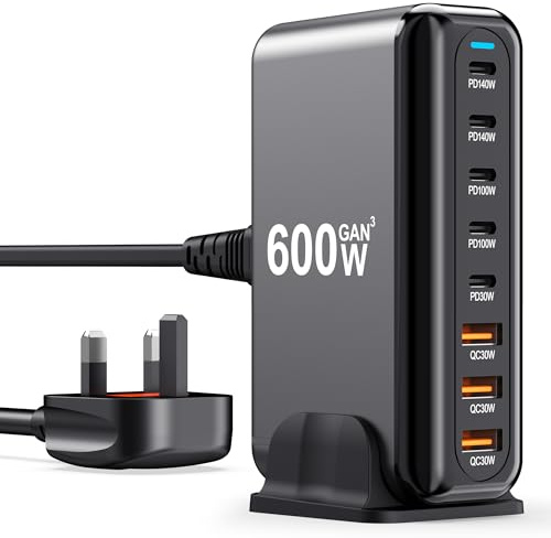 USB C Charger Block 600W Multi Port USB Fast Charging Station Hub GaN PPS PD 140W 100W Type C Wall Charger Power Adapter for Multiple Laptop iPad iPhone 17 MacBook Galaxy S26 Android Pixel 65W 45W 20W