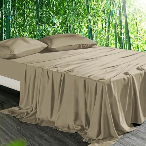 Gezu Spannbettlaken 200x200 Braun Betttuch Weich Hypoallergen Bambus | Zertifiziert Oeko-TEX Bettlaken 200x200 Spannbettlaken Sommer Kühlend für Hohe Matratze bis15-30cm,100% Bambus Lyocell Tencel