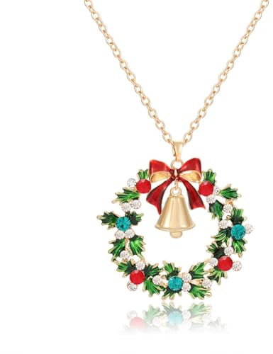 QIZHIQIAMY Weihnachtskette Damen, Weihnachtshalskette, Weihnachts Anhänger Halskette, Weihnachtsschmuck Damen, Weihnachts Accessoires für Erwachsene und Kinder