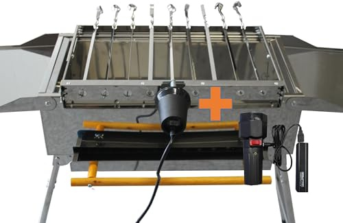 walexo Spießdreher aus Edelstahl mit 230V und 5V USB Motor inklusive 9 Grillspieße – Aufsatz für Mangal Grill und andere Modelle