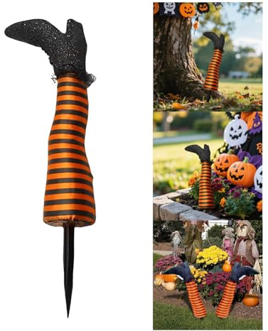 Generisch Halloween Hexenbeine Gartendekoration, Outdoor Hexen Beine mit Erdspießen, Gruselige Partydekoration für Rasen und Hof,Halloween Hexenbeine mit Erdspießen Gartenstecker