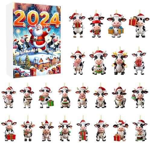 Ornaments Christmas Countdown Calendar 2D Christmas Home Ornaments 2024 Holiday Advent Calendar Tree 2D Tree Set (24pcs) (Beige, 26x18x3. 5)