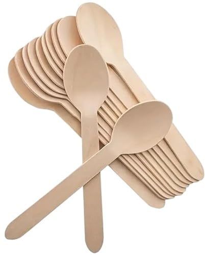ShreeFit Wooden Spoons Set Disposable Forks Eco Friendly Plastic Free Eating Spoon Fork Ideal for Picnic, Party, Office, Wedding, Festivals, Gathering (Pack of 100, Spoons)