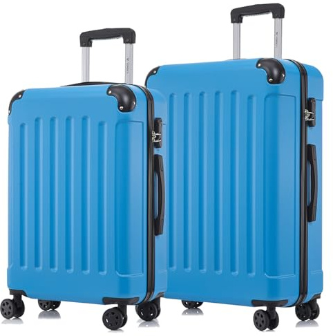 YONSLY Koffer Suitcase Set, Trolley Reisekoffer, Rollkoffer Handgepäck, Kofferset, Gepäckset mit 4 Rollen 360°, Hartschalenreisekoffer, Zahlenschloss, Weicher Gummigriff (2er Set, L&XL, Blau)