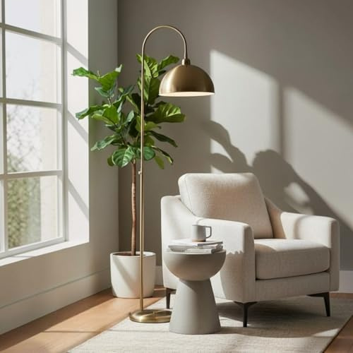 bamyum Gorkiede Metall, Moderne, Stehlampe Wohnzimmer, Schlafzimmer, Kinderzimmer mit E27 Fassung, 30 cm Breit, verstellbarer Lampenschirm, Stehleuchte mit Dimmer, Antikes Kupferfarbe