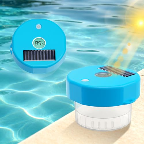 Termometro Piscina, Solare Termometro Piscina Galleggiante con Erogatore Cloro, Ricarica solare, Batteria da 600 mAh (72 ore), per Piscine Interrate/Fuori Terra, Spa e Vasche Idromassaggio