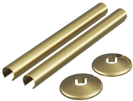 Radiator Pipe Covers & Collars 15mm | 2 Pack Clip-On Pipe Sleeves for Radiator Pipes | Luxury Finish, Easy Fit, Cut-to-Size Design (Brushed Brass) (200mm)