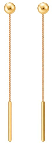 Rodium - Hängeohrringe aus 585 Gelbgold - 14 Karat - Einfädler-Design - filigrane Ohrringe für Damen und Mädchen