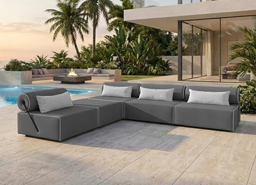 TRADA Gartensofa Bali L - Wetterfeste Balkonmöbel & Lounge Sofa Außen - Moderne Outdoor Couch für Garten - Balkon & Terrasse - Dunkelgrau