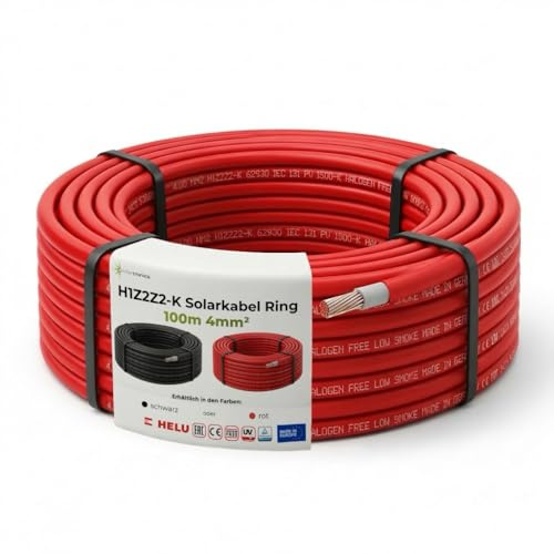 SOLARTRONICS Solarkabel 4mm² 100m Rot, Solar Verlängerungskabel, H1Z2Z2-K PV Kabel für Solaranlage, Made in EU | PV Kabel Verlängerung für Solaranlage, H1Z2Z2-K, UV-Beständig, Wetterfest, Flexibel, TÜV Rheinland, Made in Germany