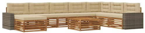 vidaXL Outdoor-Sofagarnitur 9 pcs Natur und Beige Massivholz Akazie, Gartenmöbel, modernes Outdoor-Sofa-Set, Akazienholz, modulares Sofa, ideal für Pool und Terrasse