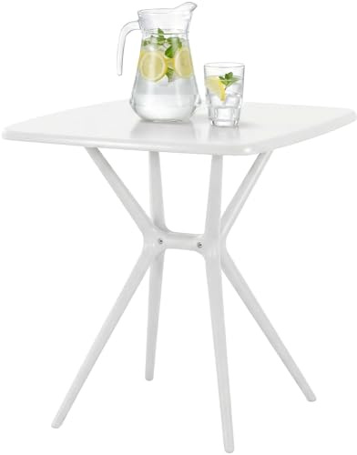CLP Gartentisch wetterfest stabil Becky, Bistrotisch eckig 72x72 cm, Balkontisch Polypropylen UV-beständig Winterfest, Innen- und Außenbereich, Farbe:weiß