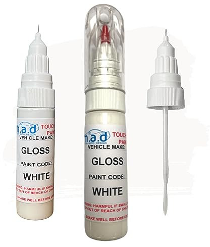 madAUTO Car WHITE Touch Up Paint Pen - 20ml Precision Scratch Repair Kit with Needle & Brush - UK Mixed Automotive Paint Pen for Exact Colour Match (JUST PAINT)