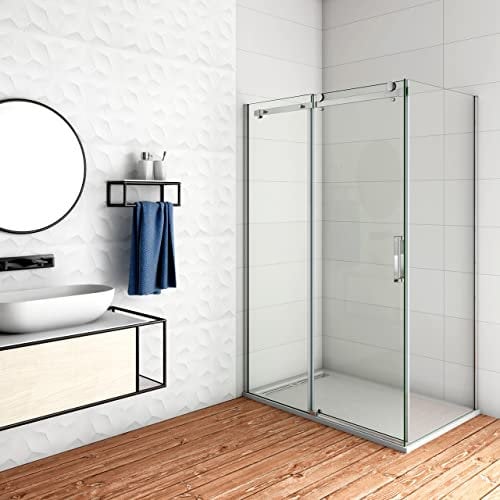 120x80x195 cm Box Doccia Angolare Porta Scorrevole con Parete Laterale Vetro 8 mm Temperato Anticalcare Trasparente Telaio Cromato Lucido