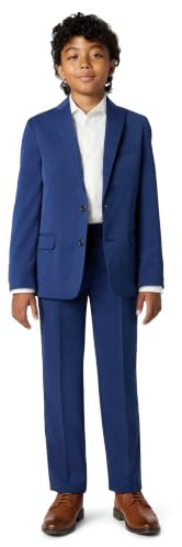 Calvin Klein Boys' 2-piece Formal Suit Set, Includes Single Breasted Jacket & Straight Leg Dress Pants With Belt Loops & Functional Pockets, Infinity Blue, 12