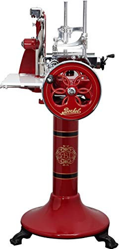 BERKEL Affettatrice VOLANO P 15 Rossa con volano fiorato e Piedistallo, lama 285 mm per uso domestico - Made in Italy
