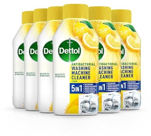 Dettol Washing Machine Cleaner, Lemon, Multipack of 6 X 250ml, Total of 1.5L, Wasing Machine Limescale Remover, Washing Machine Descaler, Antibacterial, Disinfectant, Laundry