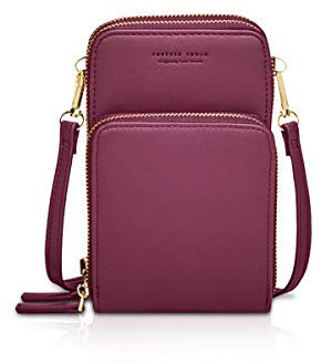 NICOLE&DORIS Damen Elegant Handytasche Kleine Umhängetasche Brieftasche Schultertasche PU Leder Mini Handtasche Vielen Fächern Handytasche mit Geldbörsen für Handy unter 6,9 Zoll Weinrot