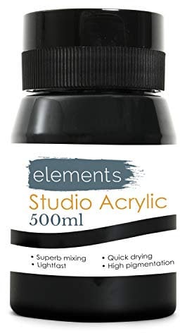 Elements 500ml Acrylic Paint 500 ml Tub - Quick Drying Acrylic Paints with High Pigment and Vibrant Colour Pigment Mars Black