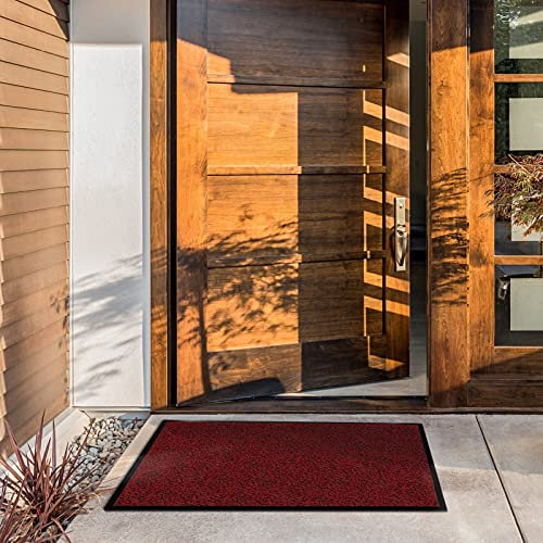 casa pura - Tapis Entrée Intérieur Sky - Tapis Antidérapant et Anti-Poussière - Paillasson de propreté intérieur et extérieur - Tapis de Porte Lavable et Ultra Absorbant (Rouge-Noir 40x60 cm)