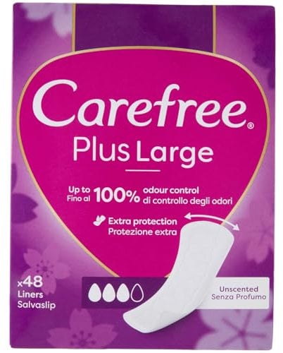 Carefree Plus Large de Fragancia Ligera Protegeslips (48 unidades), protege slips absorbentes y transpirables de uso diario, protege slips extra largos con protección contra el mal olor