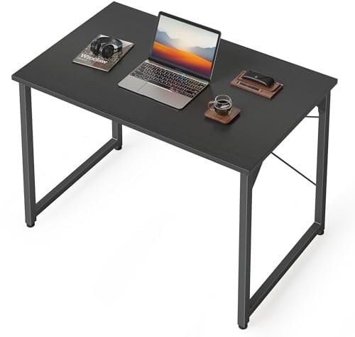 CubiCubi Schreibtisch, Kleiner Computertisch, 80 x 40 x 75 cm Bürotisch, für Arbeitszimmer, Schlafzimmer, Industrie-Design, Metallgestell, Schwarz