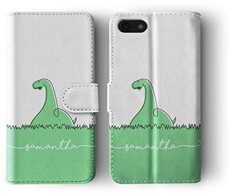 Tirita Personalised Initials Custom Wallet Leather Flip Phone Case Compatible with iPhone 11 Pro Max Chubby Dinosaur Long Neck Dino