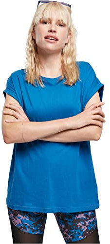 Urban Classics Women's Ladies Extended Shoulder Tee Basic Capsleeves, Shortsleeve T-Shirt Top with Crew Neck, Sporty Blue, S