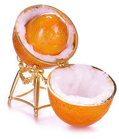 Fabergé-Stil Huhn Ei/Schmuckkästchen mit Hühnchen 13 cm gelb