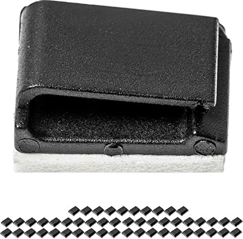 Cable management clips for gluing, 50 pieces, in black, 16 x 13 mm, cable clip for TV, PC, kitchen appliance, lamp, etc., self-adhesive cable holders, cable holders for wall, ceiling, floor