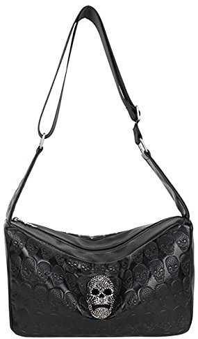 AlwaySky Damen Punk Handtaschen Schultertaschen Schädeldruck Umhängetasche Shopper Henkeltaschen Geldbörse Schwarz