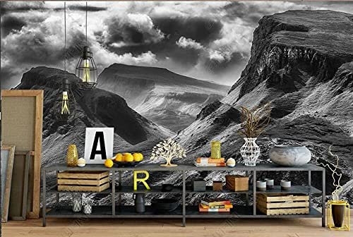 Papier Peint 3D Personnalisé 3D Mural Sticker Mural Noir Et Blanc Montagne Fond Gris Papier Peint-200Cmx140Cm