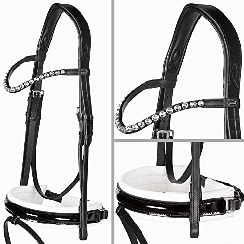 Heinick-Reitsport Trense anatomisch Motion Weiß Lack breites RH Zaumhaken ~ Vollblut ~ Auswahl (Glow-Silver)