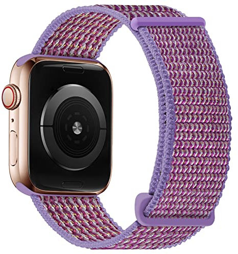 OXWALLEN Solo Loop Adjustable Braided Cinturino Compatibile con Apple Watch 9/8/7/6/5/4/3 SE Ultra 2/1 49 45 44 42 41 40 38mm, Nylon Elastico Regolabile Sportivo Ricambio Strap per iWatch, Lilac