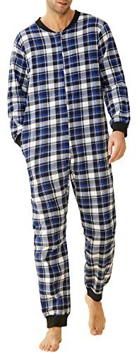 Latuza Herren Einteiler Baumwolle Flanell Onesie Erwachsene Einteiler Pyjama Jumpsuit, Blau, XX-Large