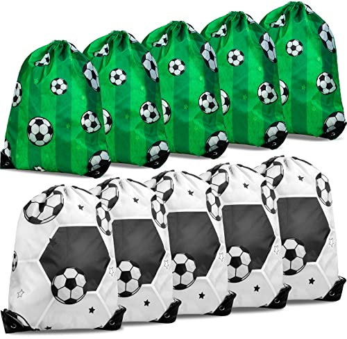 Weewooday 10 Stück Fußball Kordelzug Beutel 17 x 13 Zoll Fußball Party Gefallen Lieferungen Sporttasche Große Kapazität Tragbarer Aufbewahrungsrucksack für Schule Outdoor Gym Sport Reisen