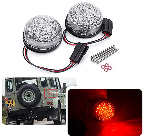 Defender LED Rücklicht - 2 Stück 73mm Klarglas Rot Hinten Led Rücklicht Bremsleuchten für Land Rover 90 110 1983-1990 Defender 1990-2016